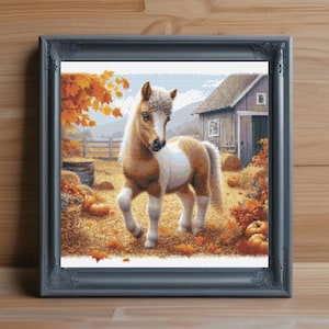 Small Horse Cross Stitch Pattern PDF, Pony Embroidery Chart, Farm Animal Needlepoint Design, Equestrian Gift, Counted Cross Stitch Art PDF