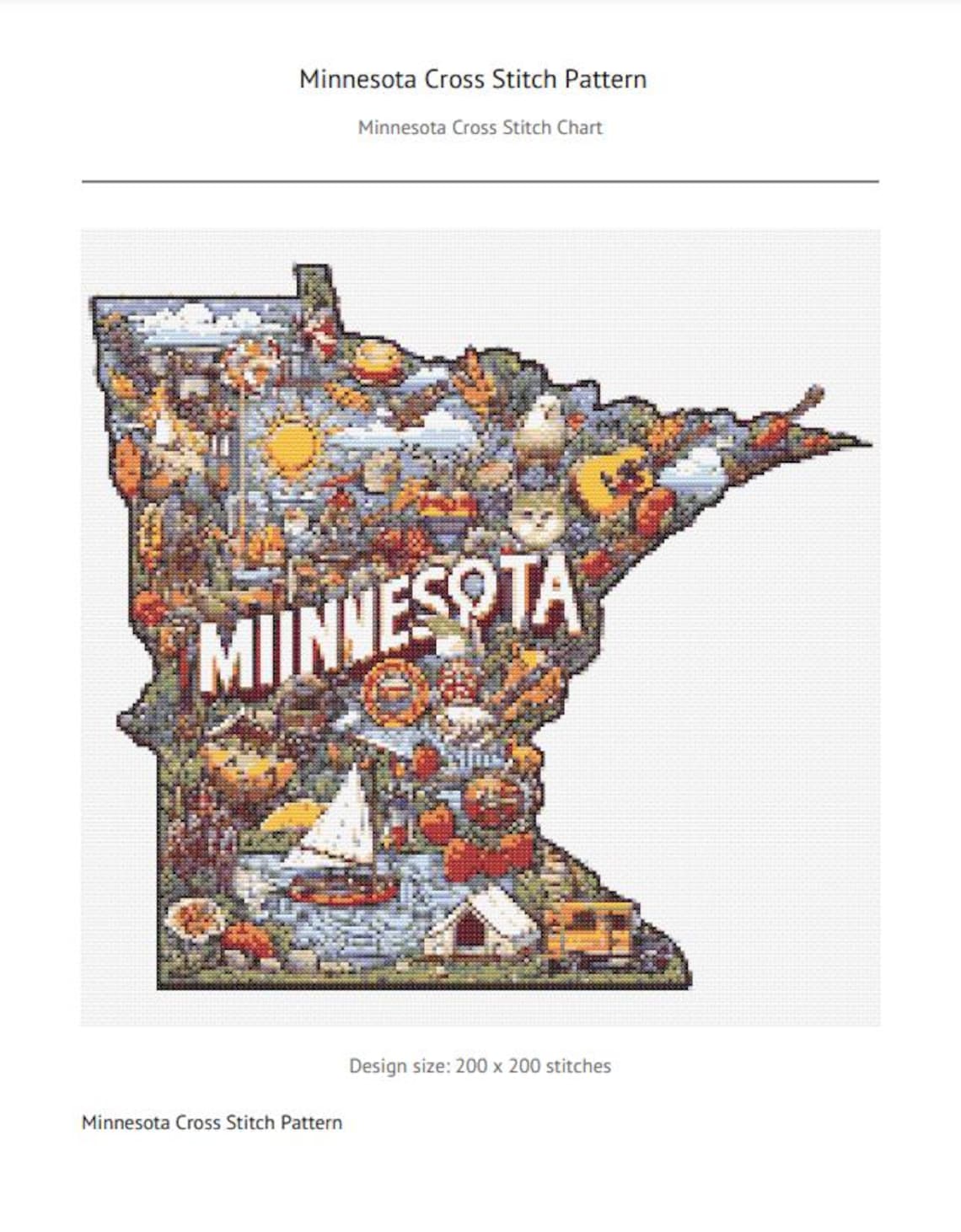 Minnesota Cross Stitch Pattern, DIY Needlework Art (PDF Download) - Etsy