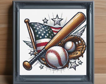 Baseball Cross Stitch Pattern PDF, Sports Cross Stitch Chart for Embroidery, Modern Baseball Needlepoint Pattern, Instant Digital Download
