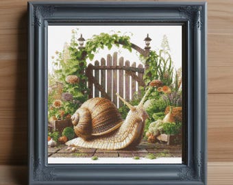 Snail Garden Cross Stitch Pattern, Nature Needlepoint (PDF Pattern)