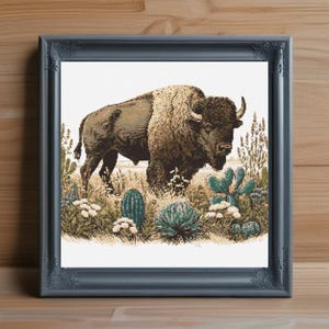 Buffalo Cross Stitch Pattern PDF, Rustic Animal Cross Stitch Chart, Modern Wildlife Needlepoint Pattern PDF, Instant Download Embroidery PDF