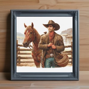 Cowboy Cross Stitch Pattern PDF, Western Cross Stitch, Cowboy Horse Pattern, Country Cowboy Decor, Rustic Embroidery Pattern, PDF Download