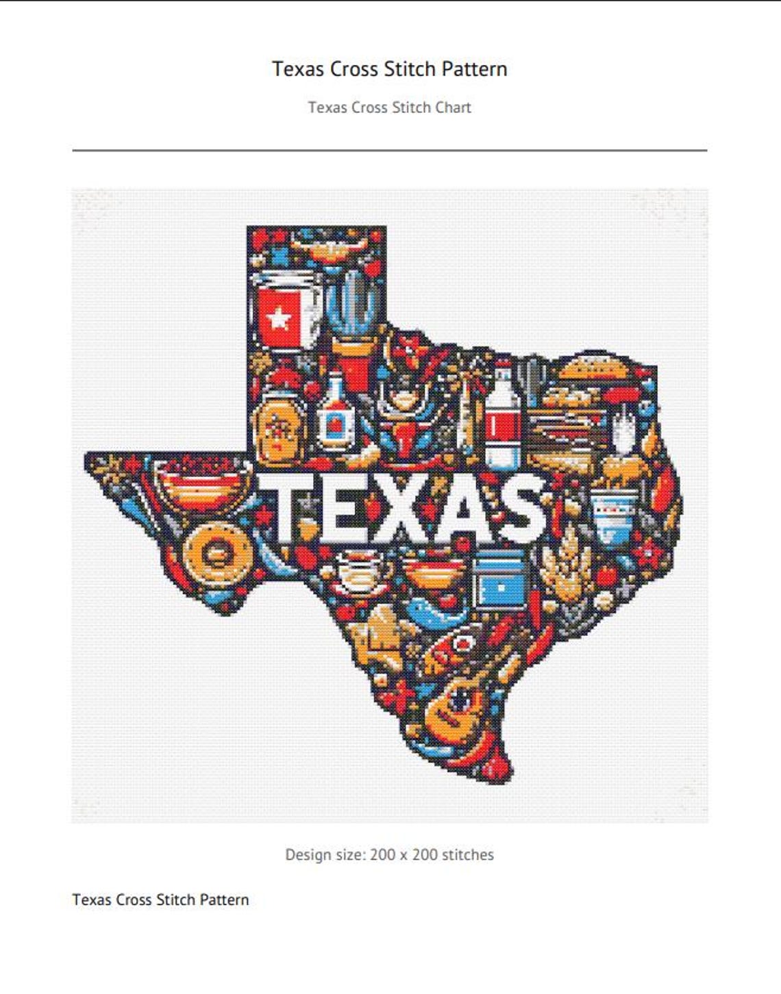 Texas Map Pattern Texas Cross Stitch Pattern, State Map Embroidery (PDF Download) - Etsy