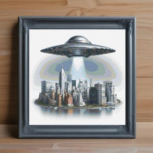UFO Cross Stitch Pattern PDF, Alien Spaceship Embroidery Design, Sci-Fi Needlepoint, Outer Space Decor, Instant Download, Counted Chart PDF