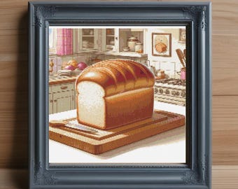 Bread Cross Stitch Pattern: Rustic Kitchen Embroidery (PDF Download)