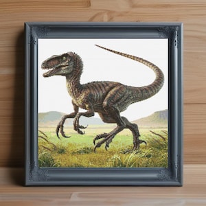 Velociraptor Cross Stitch Pattern PDF, Dinosaur Embroidery PDF Chart, Prehistoric Animal Design, Instant Digital Download, Modern Stitch Art