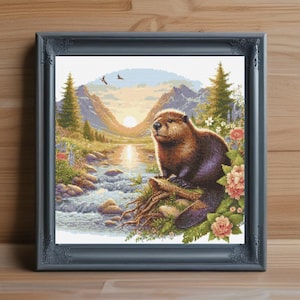 Beaver Cross Stitch Pattern PDF, Forest Animal Needlepoint, Woodland Creature Embroidery, Rustic Cabin Decor, Instant PDF Download Pattern