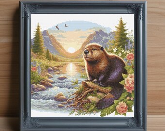 Beaver Cross Stitch Pattern, Forest Animal Embroidery (PDF Pattern)