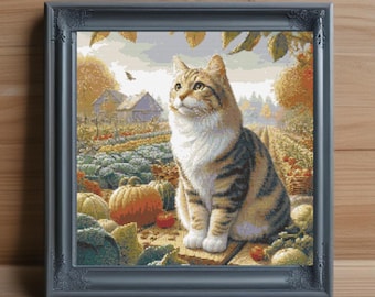 Cat Garden Cross Stitch Pattern: Floral Feline Embroidery (PDF Download