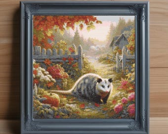 Opossum Cross Stitch Pattern, Woodland Animal Embroidery (PDF Digital Download)
