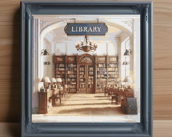 Padrão de ponto cruz para estante de biblioteca, bordado para amantes de livros (PDF)