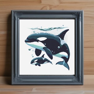 Orca Kreuzstich Stickmuster PDF, Walfisch Stickdatei, Meerestiere Kreuzstich Stickdatei, Meeresleben Digitaler Download, Stickvorlage