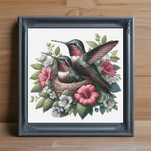 Hummingbird Cross Stitch Pattern PDF, Colorful Bird Embroidery Design, Instant Download PDF, Nature Wall Art, Modern Cross Stitch Pattern