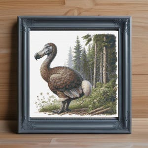 Patrón de punto de cruz del pájaro dodo, gráfico de bordado de animales extintos (descarga en PDF)