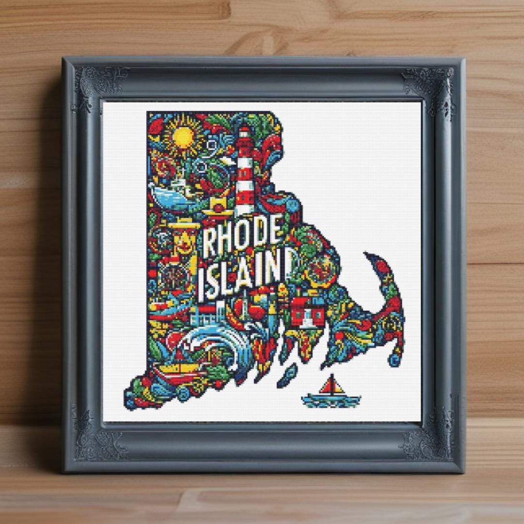 Rhode Island Cross Stitch Pattern, US State Map (PDF Download) - Etsy