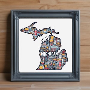 Michigan Cross Stitch Pattern PDF, DIY Cross Stitch Kit, Digital PDF Download, Home Decor Cross Stitch Art Gift Idea, Unique State Design
