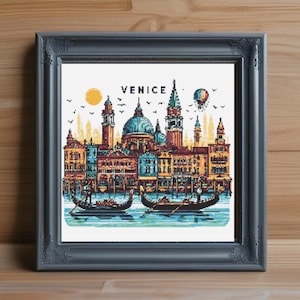 Venice Canal Cross Stitch Pattern: Italian Cityscape Embroidery (PDF Download
