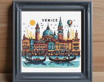 Venice Canal Cross Stitch Pattern: Italian Cityscape Embroidery (PDF Download