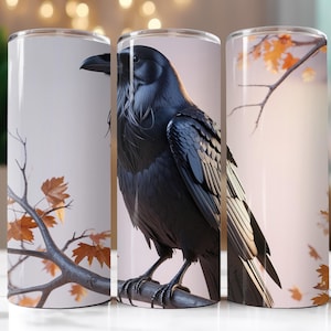 Raven Tumbler Wrap PNG, Raven 20oz Skinny Tumbler PNG, Gothic Crow Design, Dark Bird Sublimation, Halloween Cup Wrap, Digital Download File