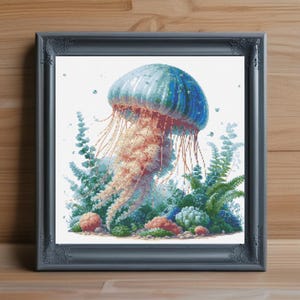 Jellyfish Cross Stitch Pattern PDF, Ocean Embroidery PDF Chart, Marine Life Needlepoint PDF Design, Sea Creature Cross Stitch pdf Template