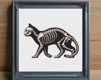 Katzenskelett Kreuzstich Stickmuster, Halloween Stickbild PDF