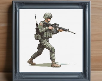 Patrón de punto de cruz de soldado del ejército, bordado militar (descarga en PDF)