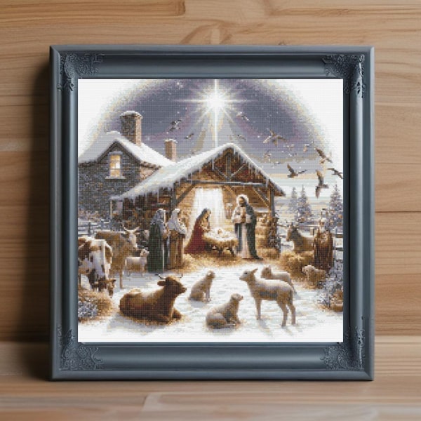 Cross Stitch Pattern PDF | Christmas Nativity Scene | Religious Embroidery Easy Download