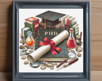 Patrón de punto de cruz de graduación de doctorado, humor académico (Descarga PDF)