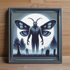 Mothman Cross Stitch Pattern PDF, Cryptid Embroidery Design, Urban Legend Needlepoint, Gothic Cross Stitch, Paranormal Creature PDF Pattern