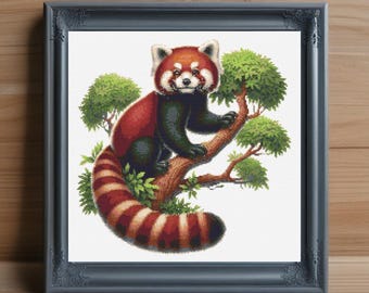 Schema punto croce panda rosso, ricamo animale (download PDF)