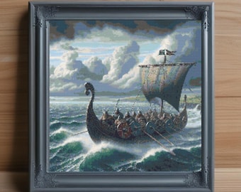 Nordisches Wikinger Schiff Kreuzstich Stickmuster, nordische Mythologie Stickerei PDF Download