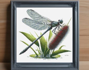 Dragonfly Cross Stitch Pattern, Nature Embroidery Design (PDF Pattern)