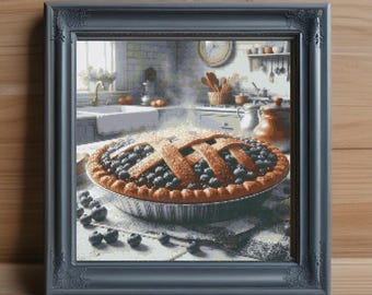 Blueberry Pie Cross Stitch Pattern: Sweet Dessert Embroidery (PDF Download)