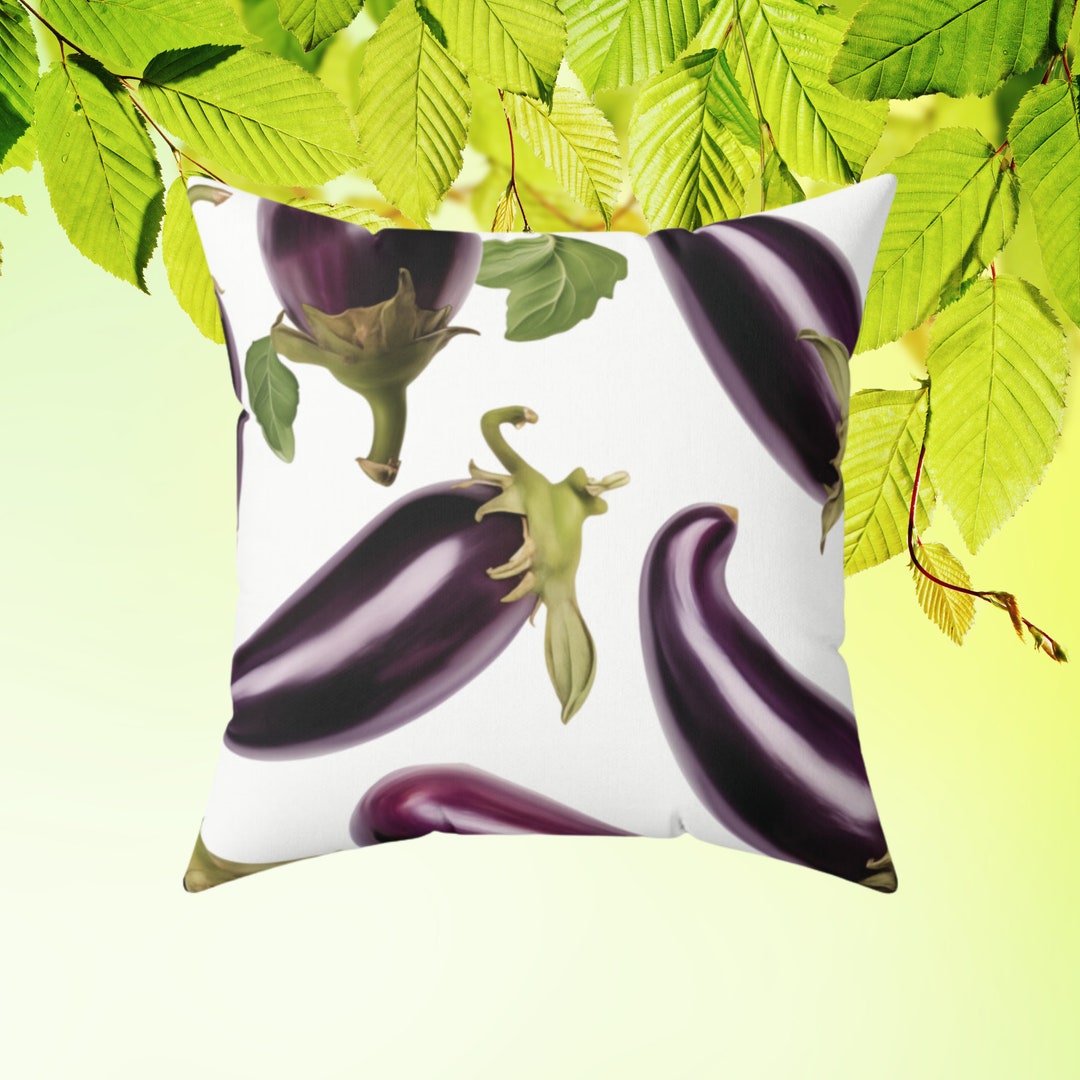 Eggplant Throw Veggie Pillow, Veggie Square Pillow, Fun Throw Pillow