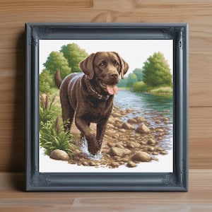 Brown Lab Cross Stitch Pattern PDF, Dog Cross Stitch Chart, Labrador Retriever Embroidery Pattern, Pet Dog Needlepoint, PDF Pattern Download