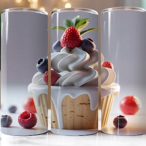 Ice Cream Cupcake Tumbler Wrap PNG, 20oz Skinny Tumbler PNG, Dessert Drink Wrap, Sweet Treat Cup, Sublimation Design, Digital PNG Download