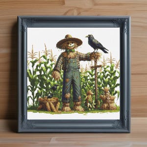 Scarecrow Cross Stitch Pattern PDF, Autumn Embroidery PDF, Fall Harvest Needlepoint, Rustic Farmhouse Stitching Chart, Instant PDF Download