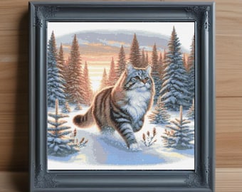 Winter Cat Cross Stitch Pattern, Holiday Kitty Needlepoint (PDF Download)