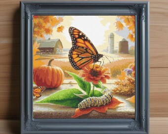 Monarch Butterfly Cross Stitch Pattern, Modern Embroidery (PDF Pattern)