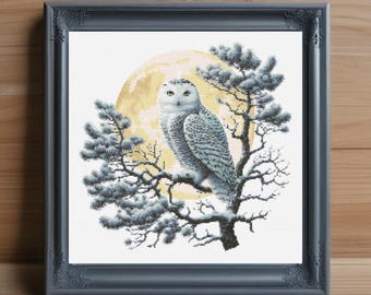 Polar Owl Cross Stitch Pattern, Winter Bird Embroidery (PDF Download)