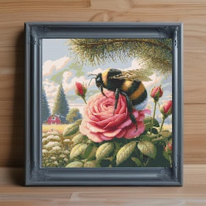 Bumble Bee Cross Stitch Pattern PDF, Cute Insect Embroidery Design, Bee Art PDF, Garden Pollinator Nature Needlepoint, Instant PDF Download