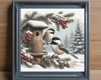 Chickadee Cross Stitch Pattern: Songbird Embroidery Design (PDF Download)