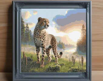 Cheetah Cross Stitch Pattern, Wild Cat Embroidery (PDF Digital Download)