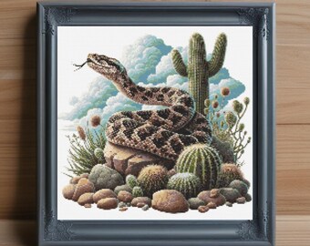 Desert Snake Cross Stitch Pattern, Reptile Embroidery (PDF Pattern)