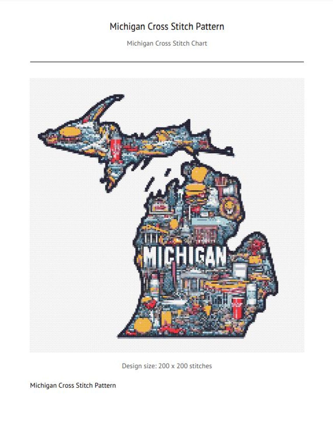 Michigan Pdf Frame Michigan State Outline Cross Stitch Pattern, Home Decor (PDF Download ...