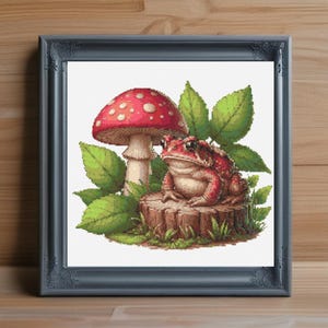 Toad Cross Stitch Pattern PDF, Woodland Amphibian Needlepoint PDF Design, Toad Embroidery Wall Art, Nature Wall Decor, Instant PDF Download