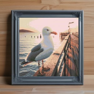 Seagull Cross Stitch Pattern PDF, Coastal Bird Needlepoint Design, Ocean Shore Embroidery, Nautical Wall Art, Beach Decor, Instant Download