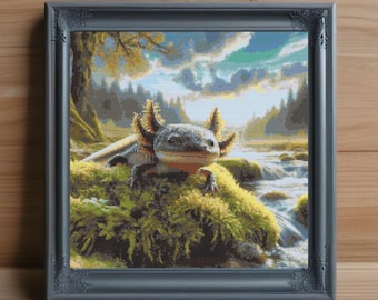 Patrón de punto de cruz de ajolote, bordado de animales kawaii (descarga PDF)