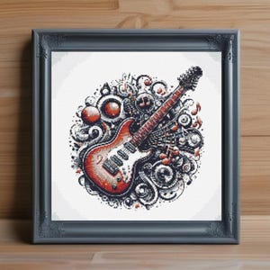 Electric Guitar Cross Stitch Pattern PDF, Music Embroidery Design, Rock Band Needlepoint PDF, Guitar Lover Gift, Instant Download Stitch PDF