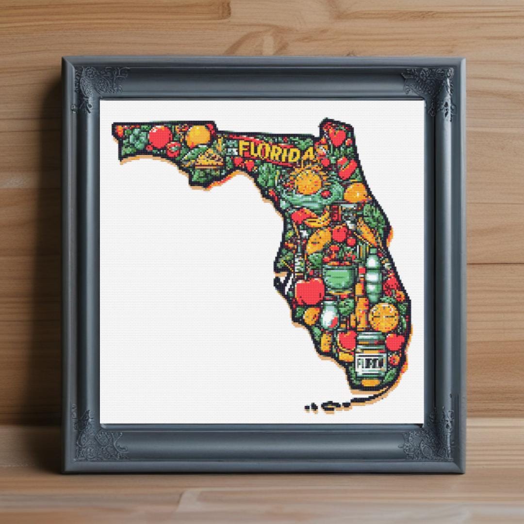 Florida Map Cross Stitch Pattern, Tropical Home Decor (PDF Download) - Etsy